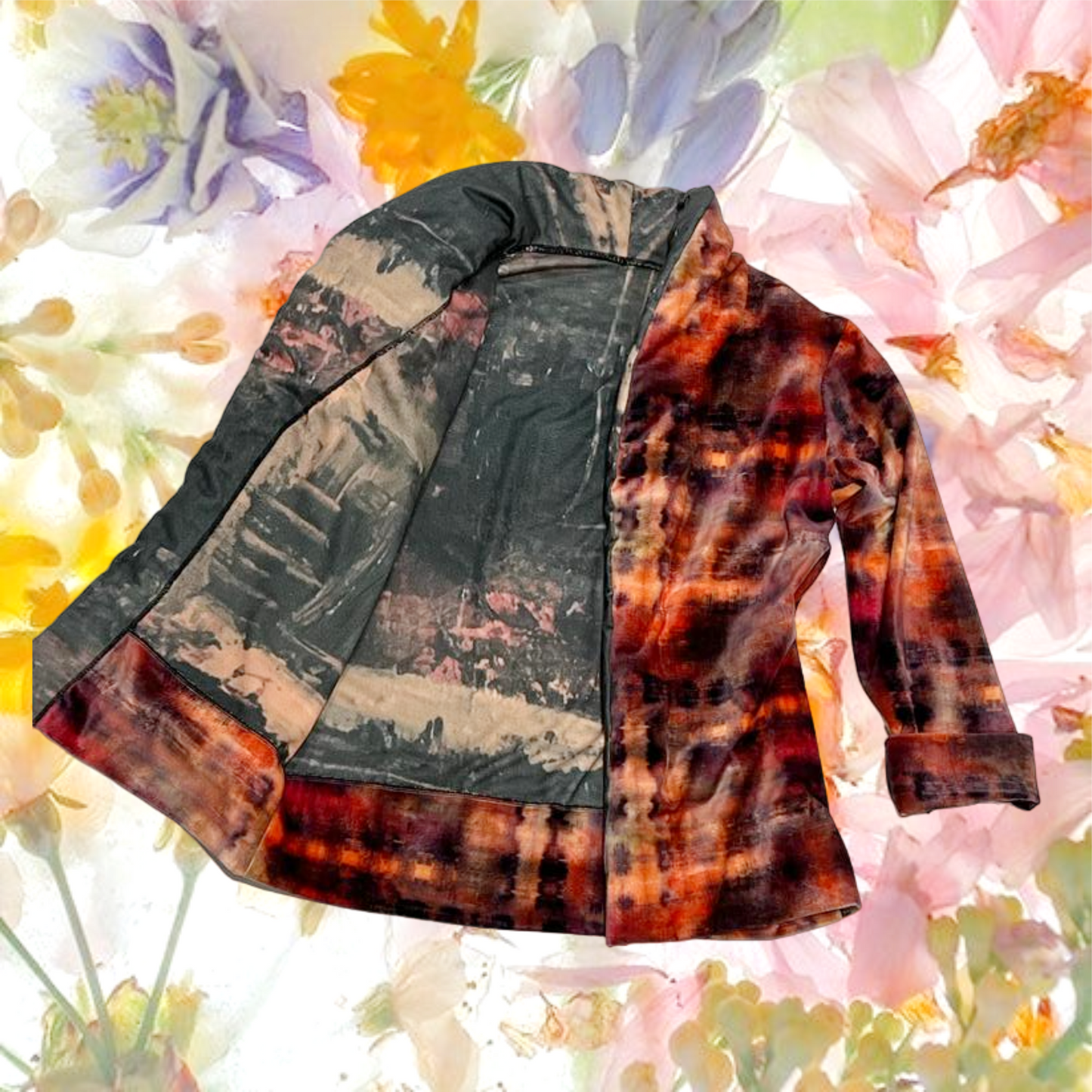 Reversible jacket with large tuxedo collar