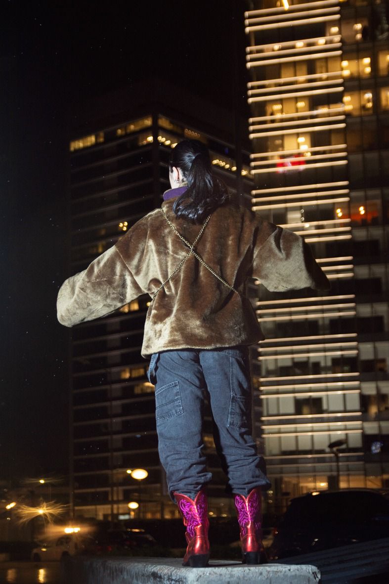 Leather and chained pockets coat