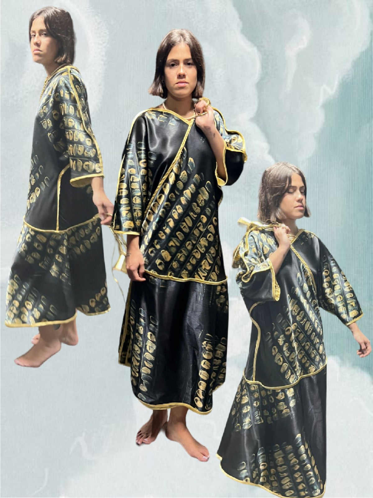 Midnight blue and gold kimono dress