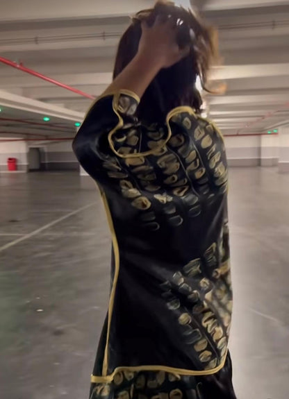 Midnight blue and gold kimono dress