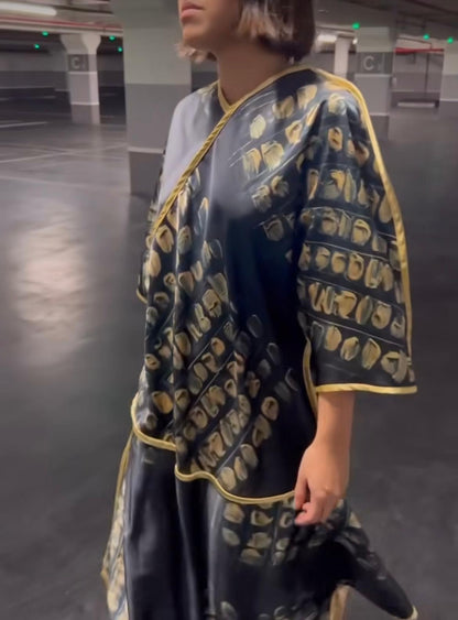 Midnight blue and gold kimono dress